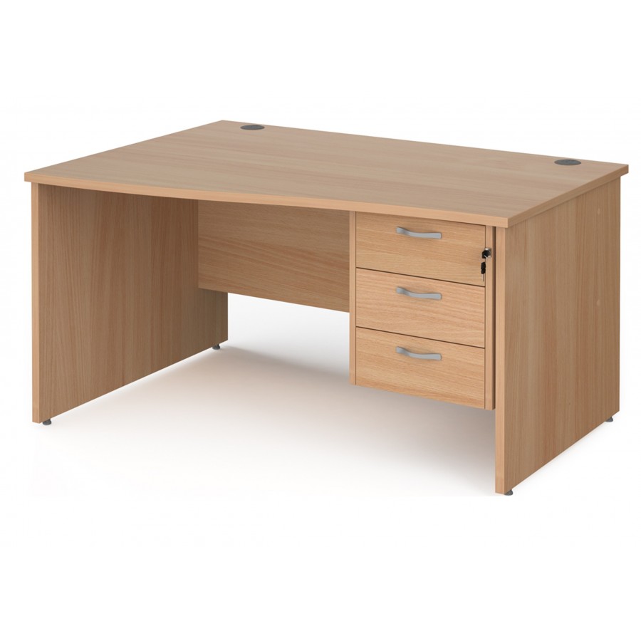 Maestro Panel End Wave Desk with Three Drawer Pedestal